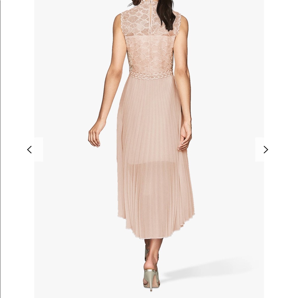 Reiss Aideen Lace Detail Pleated Midi Dress, Nude - Picture 2 of 6